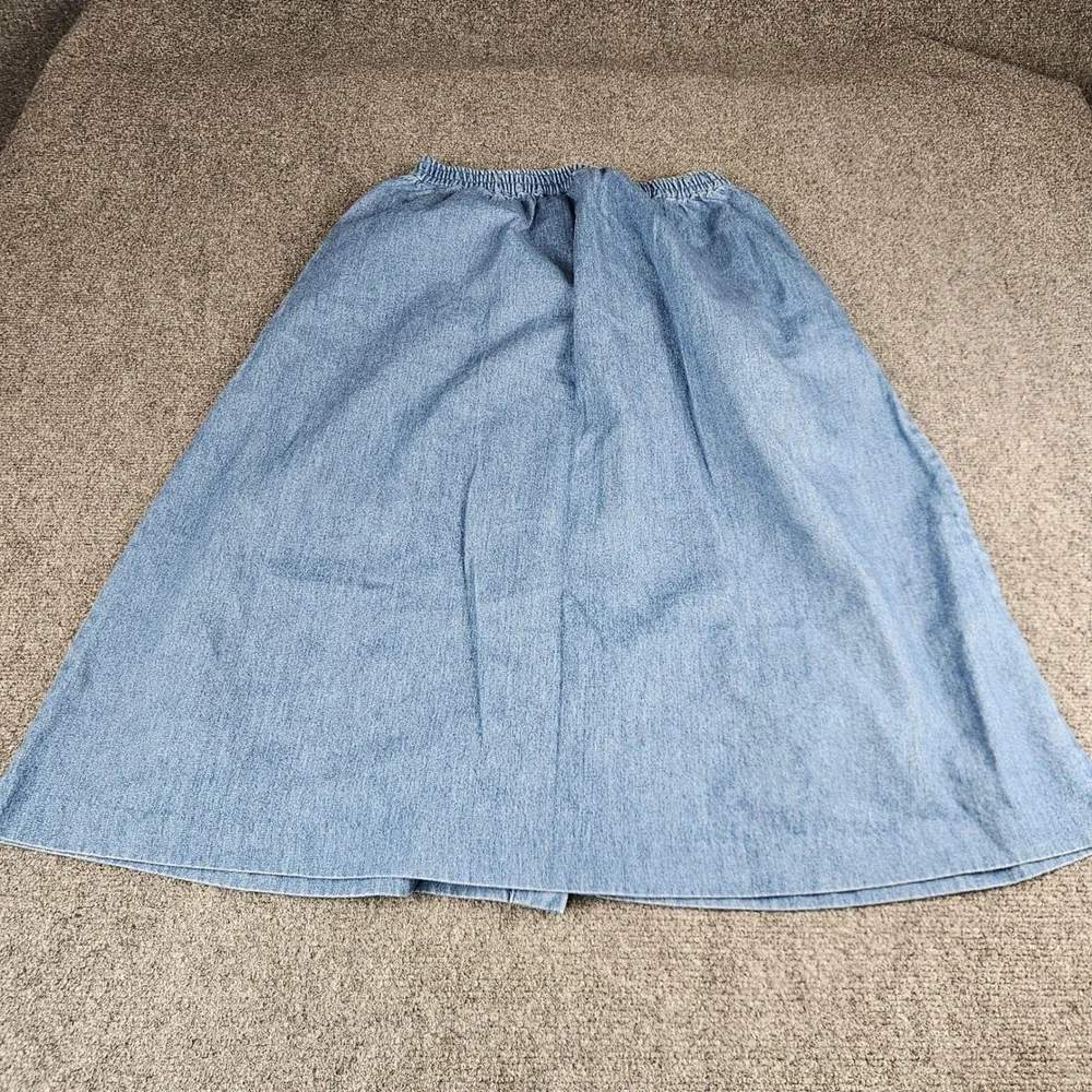 Vintage Eagles Eye Denim Midi Skirt L Blue Cotton Star Button Front Red‎ Trim